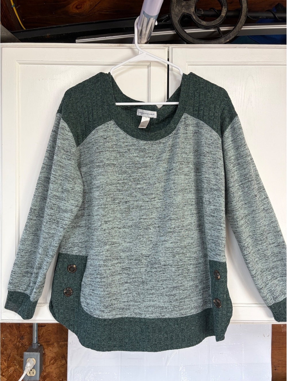 Christopher & Banks Women's Two-Tone Pullover Sweater with Button Detail, Size L
